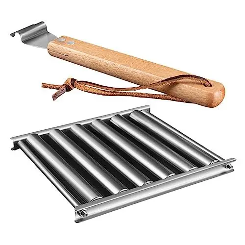 Produktbild: OKUMEYR Würstchengrill Standgrill zeichenkohle kohlenanzùnder grillwagen grillreiniger Hot-Dog-Griller Steak-Rollgrill Brennholzbrenner Ofenkopfrahmen für den Außenbereich Rostfreier Stahl
