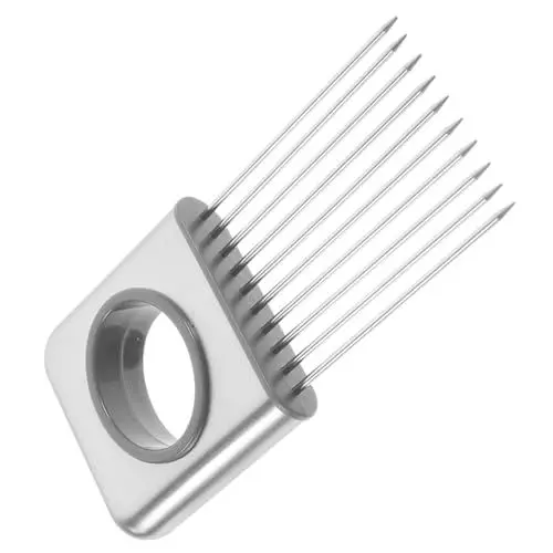 Produktbild: OKUMEYR Edelstahl Zwiebel Slicer Gemüse Cutter Slicer Gadget Hand Zwiebel Slicer Zitrone Schneiden Werkzeug