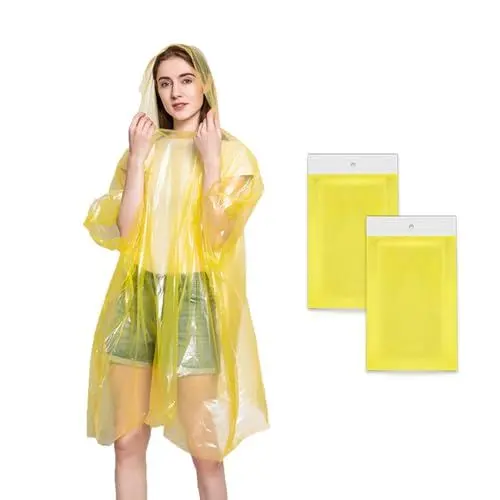 Produktbild: Okydoky Gelb Regenponcho Damen, Kordelzug Kapuze und dickerem Material, wasserdichter Einweg-Regenmantel, geeignet für Festivals, Konzerte, Wandern, Radfahren, Camping, Outdoor (Gelb, 2P).DE