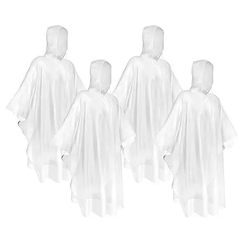 Produktbild: Okydoky Regenponcho mit Kapuze(Transparent,4 Stück) Kordelzug Kapuze und Dickeres Material, Wasserdicht Einweg Regenjacken für Festivals, Konzert, Wandern, Radfahren, Camping, Outdoor(Poncho,4).DE
