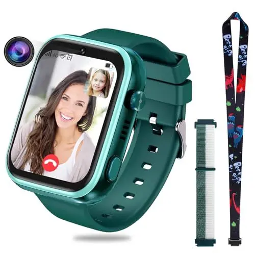 Produktbild: OKYUK 4G Smartwatch für Kinder, GPS-Tracker, mehrere Desktop-Stile zur Auswahl, Zwei-Wege-Anrufe, Bildkompetenz, SOS, WLAN, wasserdichter Touchscreen für 4–12 Jungen und Mädchen (Blau) (T45 Grün)