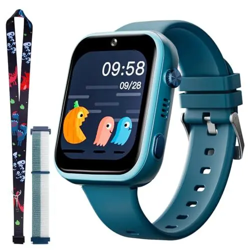 Produktbild: OKYUK T45 Smartwatch Kinder, 4G Kinder smartwatch, GPS Tracker Kinder,Armbanduhr Kinder Junge,kinderuhr mit Video Phone Call, Nachrichten, Schulmodus, SOS-Funktion, Kamera und Schrittzähler (Grün)