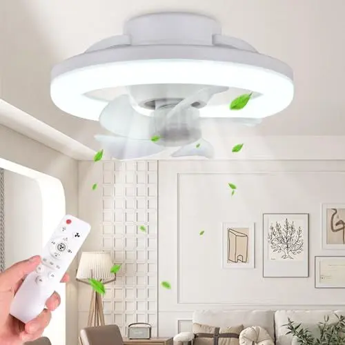 Produktbild: OKYUK Ventilator Deckenleuchte,LED Steckdosen Lüfterleuchte,Deckenventilator mit Lampe,Fernbedienung Leise Dimmbar Kann um 360 Grad gedreht werden für Wohnzimmer Schlafzimmer Küche