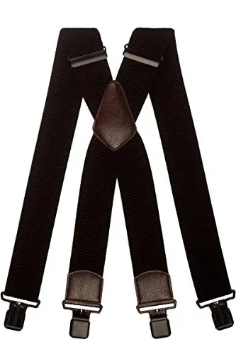 Produktbild: Olata Extra Breite Herren Hosenträger X-Form in Schwarz mit Farbigem Leder – 5 cm. Dunkelbraun (Schwarz Clips)