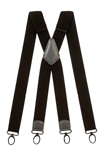 Produktbild: Olata Extra Breite Herren Hosenträger X-Form in Schwarz mit Farbigem Leder und Karabinerhaken – 4 cm. Dunkelgrau