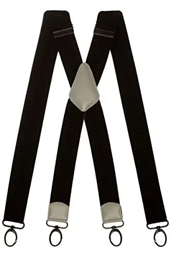 Produktbild: Olata Extra Breite Herren Hosenträger X-Form in Schwarz mit Farbigem Leder und Karabinerhaken – 4 cm. Hellgrau