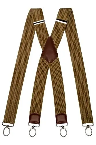 Produktbild: Olata Extra Breite Herren Hosenträger X-Form mit Braun Leder und Karabinerhaken – 4 cm. Creme