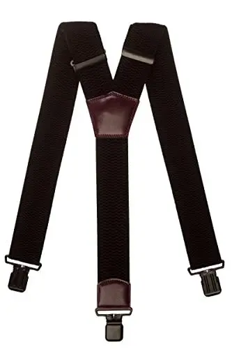 Produktbild: Olata Extra Breite Herren Hosenträger Y-Form in Schwarz mit Farbigem Leder – 5 cm. Burgund Rot (Schwarz Clips)