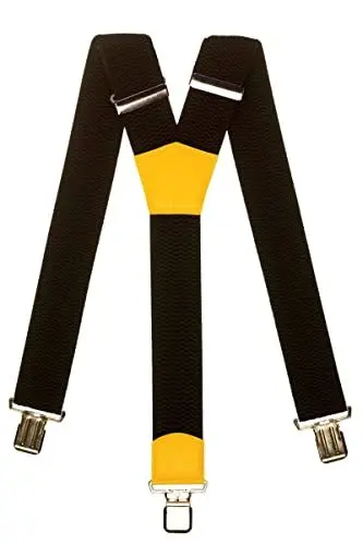 Produktbild: Olata Extra Breite Herren Hosenträger Y-Form in Schwarz mit Farbigem Leder – 5 cm. Gelb (Silber Clips)