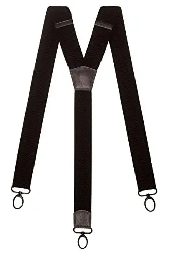 Produktbild: Olata Extra Breite Herren Hosenträger Y-Form in Schwarz mit Farbigem Leder und Karabinerhaken – 4 cm. Dunkelgrau