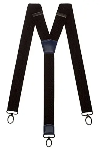 Produktbild: Olata Extra Breite Herren Hosenträger Y-Form in Schwarz mit Farbigem Leder und Karabinerhaken – 4 cm. Königsblau