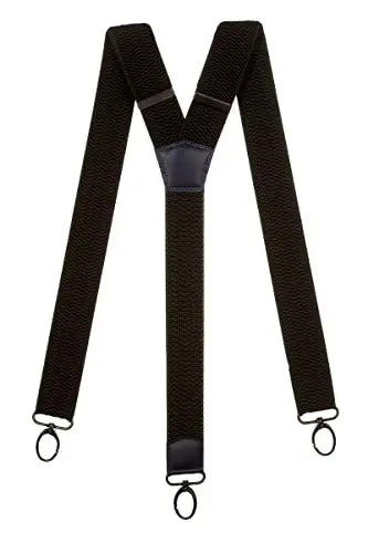 Produktbild: Olata Extra Breite Herren Hosenträger Y-Form in Schwarz mit Farbigem Leder und Karabinerhaken – 4 cm. Marineblau