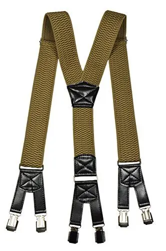Produktbild: Olata Heavy Duty Hosenträger Y Form mit längenverstellbaren Trägern und 6 Metallclips – 4 cm. Beige