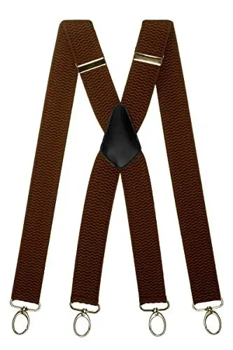 Produktbild: Olata Breite und Robuste X-förmige Hosenträger mit Karabinerhaken – 4 cm breit, Verstellbar, Unisex, Ideal für Arbeit und Alltag. Braun (Silber Clips)