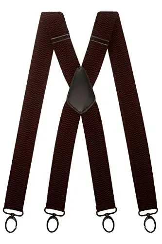 Produktbild: Olata Breite und Robuste X-förmige Hosenträger mit Karabinerhaken – 4 cm breit, Verstellbar, Unisex, Ideal für Arbeit und Alltag. Dunkelbraun (Schwarz Clips)