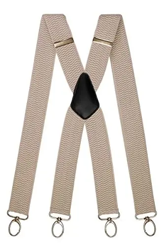 Produktbild: Olata Breite und Robuste X-förmige Hosenträger mit Karabinerhaken – 4 cm breit, Verstellbar, Unisex, Ideal für Arbeit und Alltag. Hellgrau (Silber Clips)