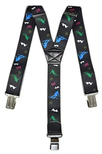 Produktbild: Olata Hosenträger für Skihosen | x- und y-förmige Hosenträger (Schwarz/Mehrfarbig) – 2,5 cm. 1-5 Jahre. Y-Form