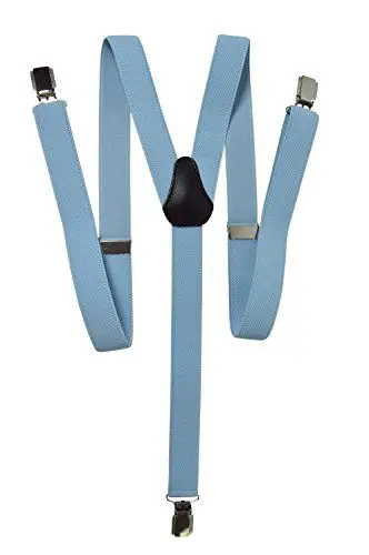 Produktbild: Olata Y-förmige Hosenträger Herren und Damen/Schmale Hosenträger mit Metall-Clips mit Kunststoffbeschichtung– 2,5 cm. Hellblau
