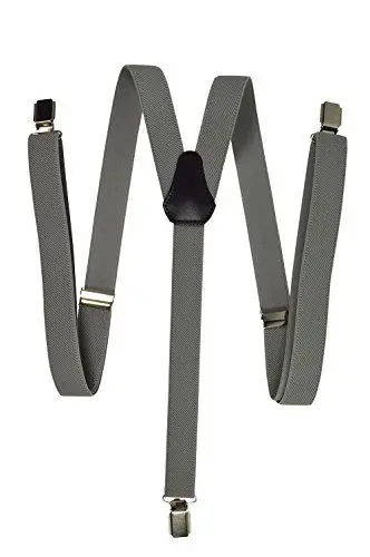 Produktbild: Olata Y-förmige Hosenträger Herren und Damen/Schmale Hosenträger mit Metall-Clips mit Kunststoffbeschichtung– 2,5 cm. Grau