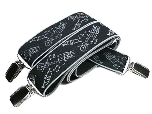 Produktbild: Olata gemusterte Herren-Hosenträger/Y-Form – 3,5 cm. Musikinstrumente, Schwarz und Silber