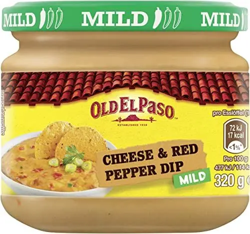 Produktbild: Old El Paso Tortilla Salsa Dip Cheese and Red Pepper – Mild-cremige Käsesauce mit Paprikastückchen – 1 x 320 g