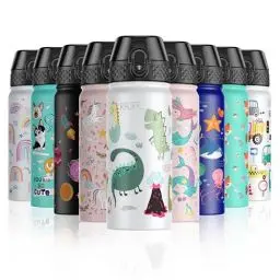 Produktbild: OLDLEY 550ml/18oz Kinder Edelstahl Isolierte Wasserflasche mit Stroh für Schule Metall Vakuum Kleine Flasche Lecksicher Halten Heiße Kalte Jungen Mädchen Kleinkinder Kinder(Dinosaurier, 550ml)