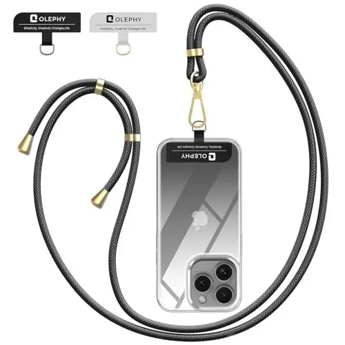 Produktbild: OLEPHY Handykette Universal zum umhängen für alle Smartphones, Handyband mit jeder Hülle kombinierbar,Handytasche zum Umhängen mit 2 Stück Universelles Pad, Schwarz