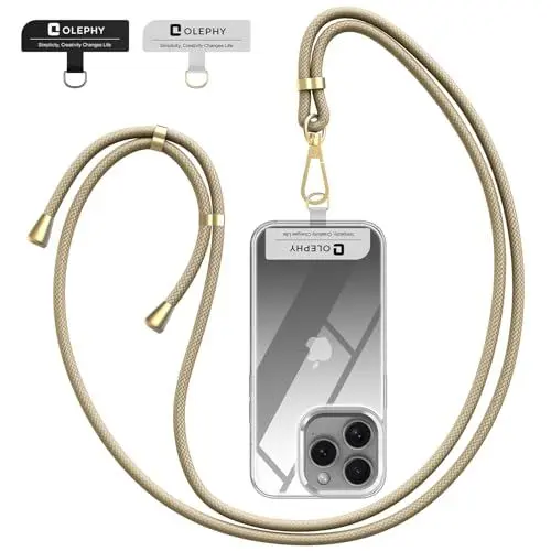 Produktbild: OLEPHY Handykette Universal zum umhängen für alle Smartphones, Handyband mit jeder Hülle kombinierbar, Handytasche zum Umhängen mit 2 Stück Universelles Pad, Gold