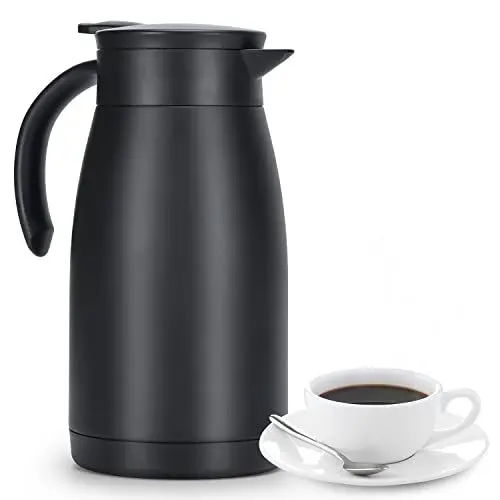 Produktbild: Olerd 1L Isolierkanne, Edelstahl Thermoskanne, doppelwandige Vakuum Kaffeekanne Teekanne, Thermoskanne für Kaffee, Tee, Wasser, Getränk（Schwarz）