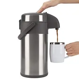 Produktbild: Olerd 4,0 Liter Pumpkannen Thermoskannen Kaffeespender, Edelstahl Doppelwandige Pump Vakuum Isolierkanne mit Pumpmechanismus, Kaffeekaraffe, Kanne für 24 Tassen (Silber)