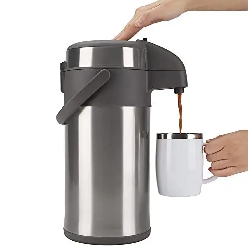 Produktbild: Olerd 4,0 Liter Pumpkannen Thermoskannen Kaffeespender, Edelstahl Doppelwandige Pump Vakuum Isolierkanne mit Pumpmechanismus, Kaffeekaraffe, Kanne für 24 Tassen (Silber)