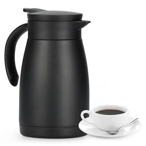 Produktbild: Olerd 750ML Isolierkanne, Edelstahl Thermoskanne mit Keramikbeschichtung, doppelwandige Vakuum Kaffeekanne Teekanne, Thermoskanne für Kaffee, Tee, Wasser, Getränk（Schwarz）