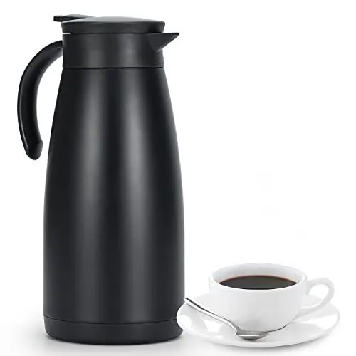 Produktbild: Olerd Isolierkanne 1,5 L, Edelstahl Thermoskanne, doppelwandige Vakuum Kaffeekanne Teekanne, Thermoskanne für Kaffee, Tee, Wasser, Getränk(Schwarz)