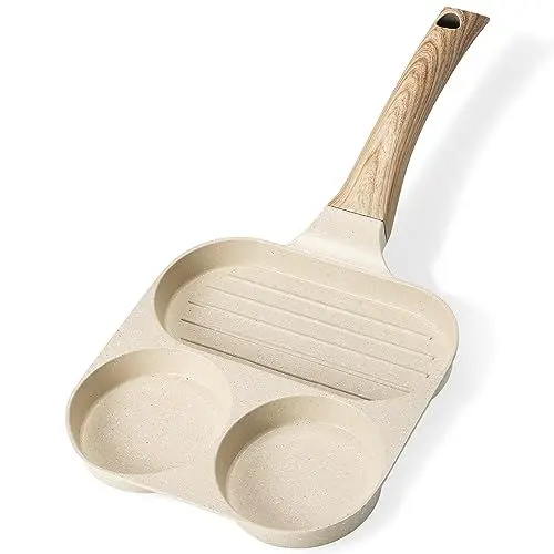 Produktbild: Olerd Pfannkuchenpfanne mit Deckel, Spiegeleipfanne Burger Pfanne mit Griff Bratpfanne, Antihaft Spiegelei Pfanne 3 Löchern Crepepfanne Eierpfanne für ( Induktion Gas Ceran Elektro) (18.8cm)