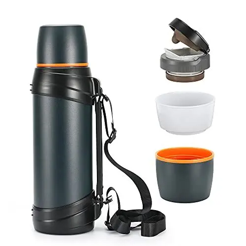 Produktbild: Olerd Thermosflasche Thermoskanne 2.0L, Isolierkanne Edelstahl Trinkflasche, Isolierflasche mit 2 Trinkbecher, Doppelwandisolierung Camping Wasserflasche, 24h Heiß & Kalt (Dunkelblau)