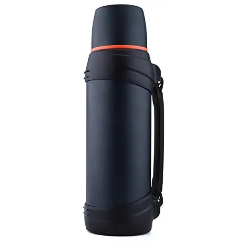 Produktbild: Olerd Thermosflasche Thermoskanne 2.5L, Isolierkanne Edelstahl Trinkflasche, Isolierflasche mit 2 Trinkbecher, Doppelwandisolierung Camping Wasserflasche, 24h Heiß & Kalt (Dunkelblau)