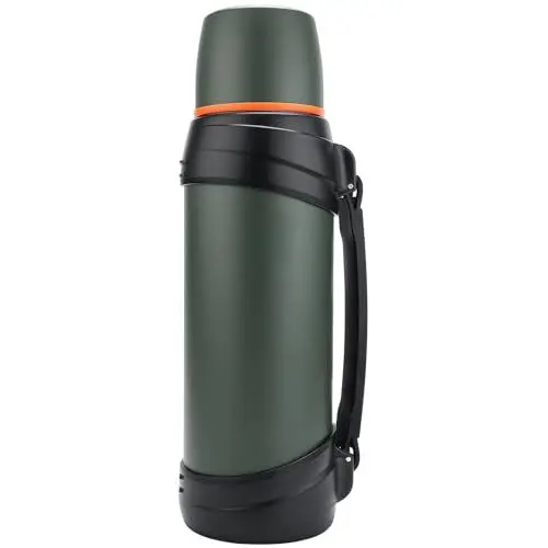 Produktbild: Olerd Thermosflasche Thermoskanne 2.5L, Isolierkanne Edelstahl Trinkflasche, Isolierflasche mit 2 Trinkbecher, Doppelwandisolierung Camping Wasserflasche, 24h Heiß & Kalt (Grün)