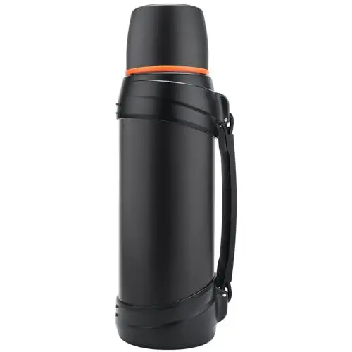 Produktbild: Olerd Thermosflasche Thermoskanne 2.5L, Isolierkanne Edelstahl Trinkflasche, Isolierflasche mit 2 Trinkbecher, Doppelwandisolierung Camping Wasserflasche, 24h Heiß & Kalt (Schwarz)
