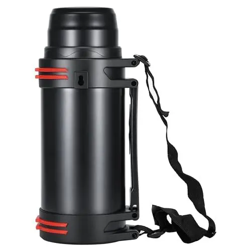 Produktbild: Olerd Thermosflasche Thermoskanne 3.0L, Isolierkanne Edelstahl Trinkflasche, Isolierflasche mit 2 Trinkbecher, Doppelwandisolierung Wasserflasche mit Schultergurt Handle, 24h Heiß & Kalt(Schwarz)