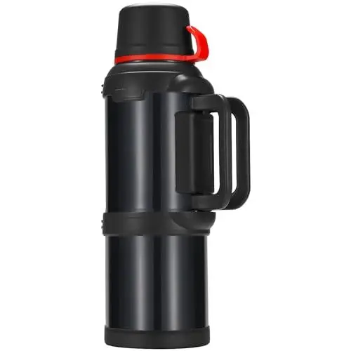 Produktbild: Olerd Thermosflasche Thermoskanne 4.0L, Isolierkanne Edelstahl Trinkflasche, Isolierflasche mit 3 Trinkbecher, Doppelwandisolierung Camping Wasserflasche mit Handle, 24h Heiß & Kalt (Schwarz)