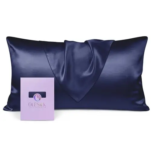Produktbild: OLESILK 100% Seide Kissenbezug Kissenhülle Haar- und Hautpflege mit Verstcktem Reißverschluss 19 Momme 1 Stück Marineblau 40x80cm