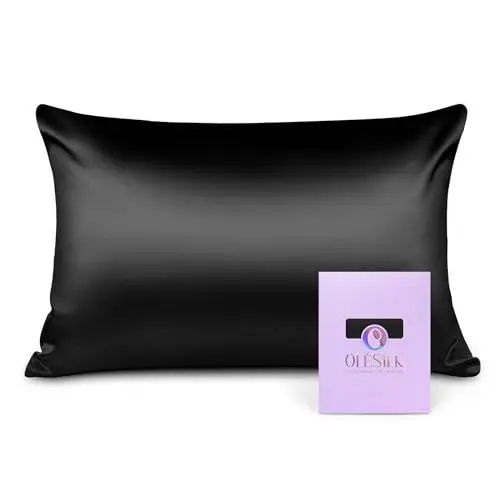 Produktbild: OLESILK Seide Kissenbezug Kissenhülle Haar- und Hautpflege mit Reißverschluss 16 Momme 1 Stück Schwarz 40x80cm