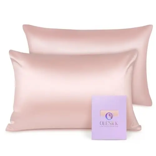 Produktbild: OLESILK Seide Kissenbezug Kissenhülle Haar- und Hautpflege mit Reißverschluss 16 Momme 2 Stücke Pfirsich Rosa 40x60cm
