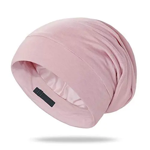 Produktbild: OLESILK Seide & Baumwolle Slouch Beanie Mütze Schlafhaube Seide Chemo Kopfbedeckung dünne leichte und weiche Laufmütze Strickmütze Unisex Jersey Sommermütze verstellbar für Damen & Herren, Rosa
