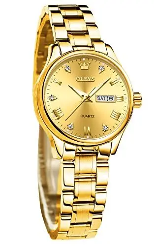 Produktbild: OLEVS Damenuhr Analog Quarz Armbanduhren mit Diamant Kleines Gesicht Gold Edelstahlband wasserdichte Day Date Uhr