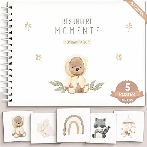Produktbild: OLGS Babyalbum Teddy Lou Erinnerungsbuch Mein erstes Jahr | Babybuch zum Eintragen: Besondere Momente für Mädchen und Jungen | Ringbuch A4 Fotoalbum mit Babyzimmer Poster