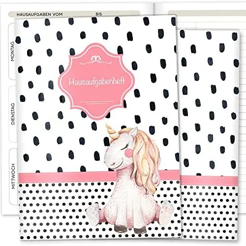 Produktbild: OLGS Hausaufgabenheft Hülle Creative Royal inkl. Heft Schulheft Schutzhülle Umschlag Geschenkidee Einschulung Grundschule (ohne Personalisierung, Einhorn)
