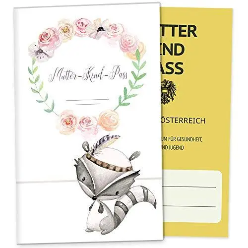 Produktbild: OLGS Mutter-Kind-Pass Hülle Cute Boho | Schutzhülle für den österreichischen MuKiPass, schöne Geschenkidee für Schwangere(MuKi-Pass Österreich ohne Personalisierung, Waschbär)