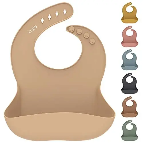 Produktbild: OLGS Silikon Lätzchen Baby Fütterlätzchen Babylätzchen mit Auffangschale | Silikonlätzchen für Jungen und Mädchen | BPA-Frei & Wasserdicht, Abwaschbar Cream | Ergonomisch Babylatz Latz für Kleinkinder