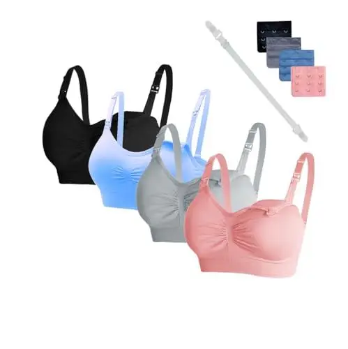 Produktbild: Oliaekd 4 Pcs Schwangerschafts Still BH Nahtloser Still-BH mit zusätzlichen BH-Verlängerungen Schlaf Ohne Bügel und Stillen für Damen